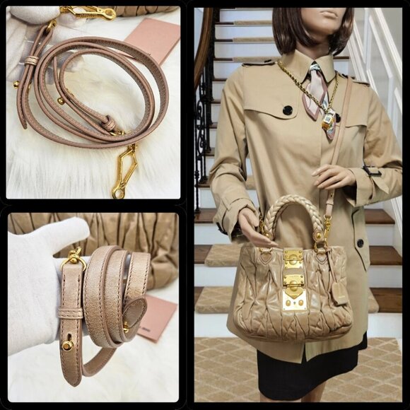 Miu Miu Matelassé Tan Leather Two-Way Bag - Picture 13 of 17